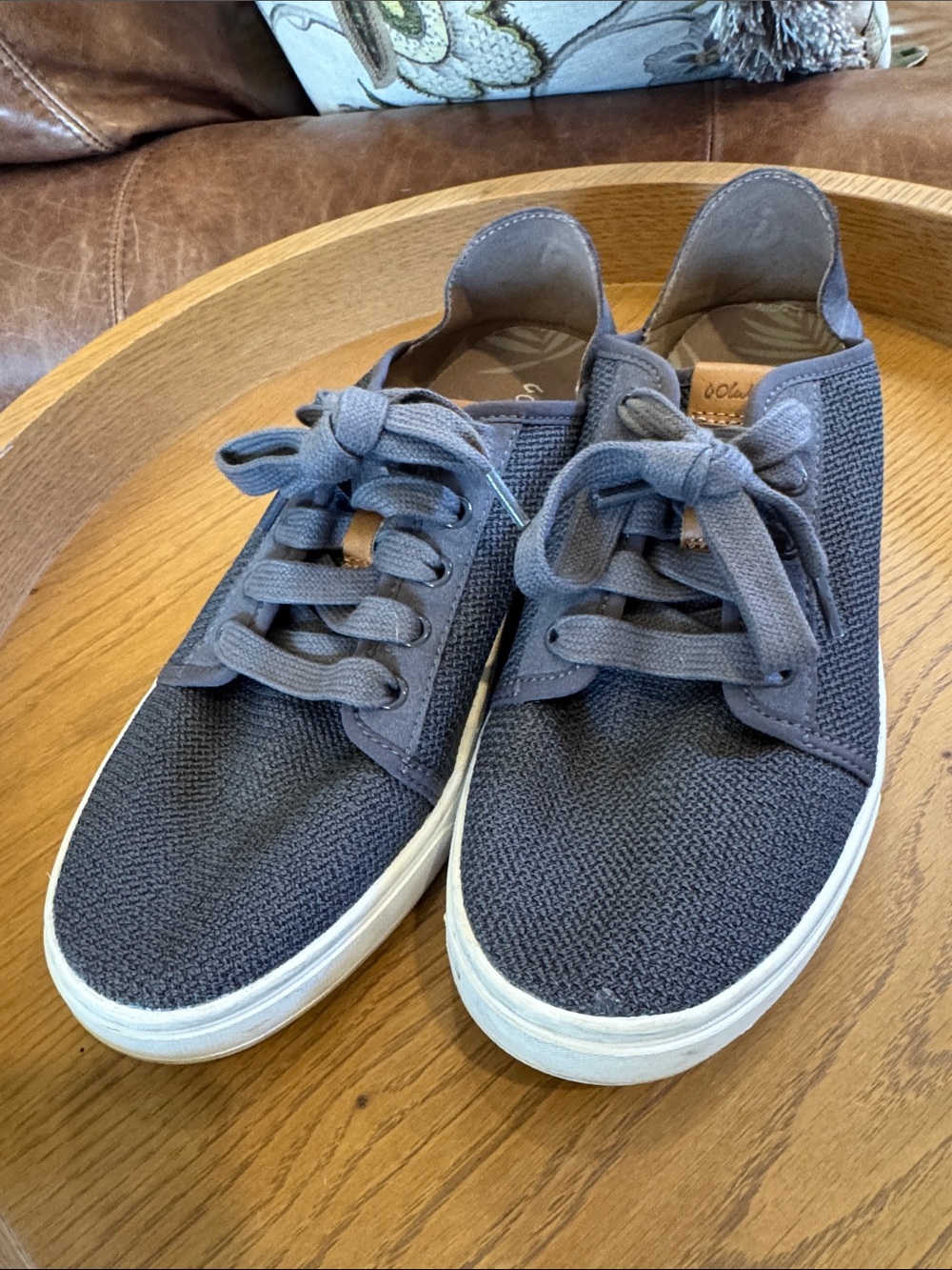 OluKai Women's Charcoal Knit Lace-Up Sneakers with White Sole